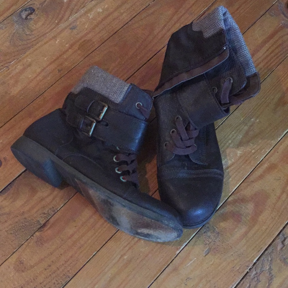 Brown leather combat boots